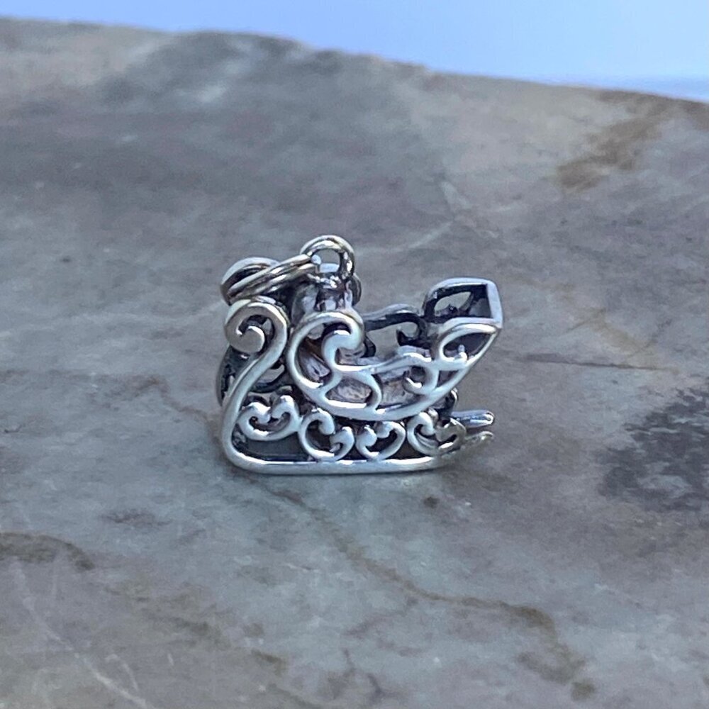 VTG Jezlaine Sterling Silver 925 3 Dimensional Christmas Santa's Sleigh Charm